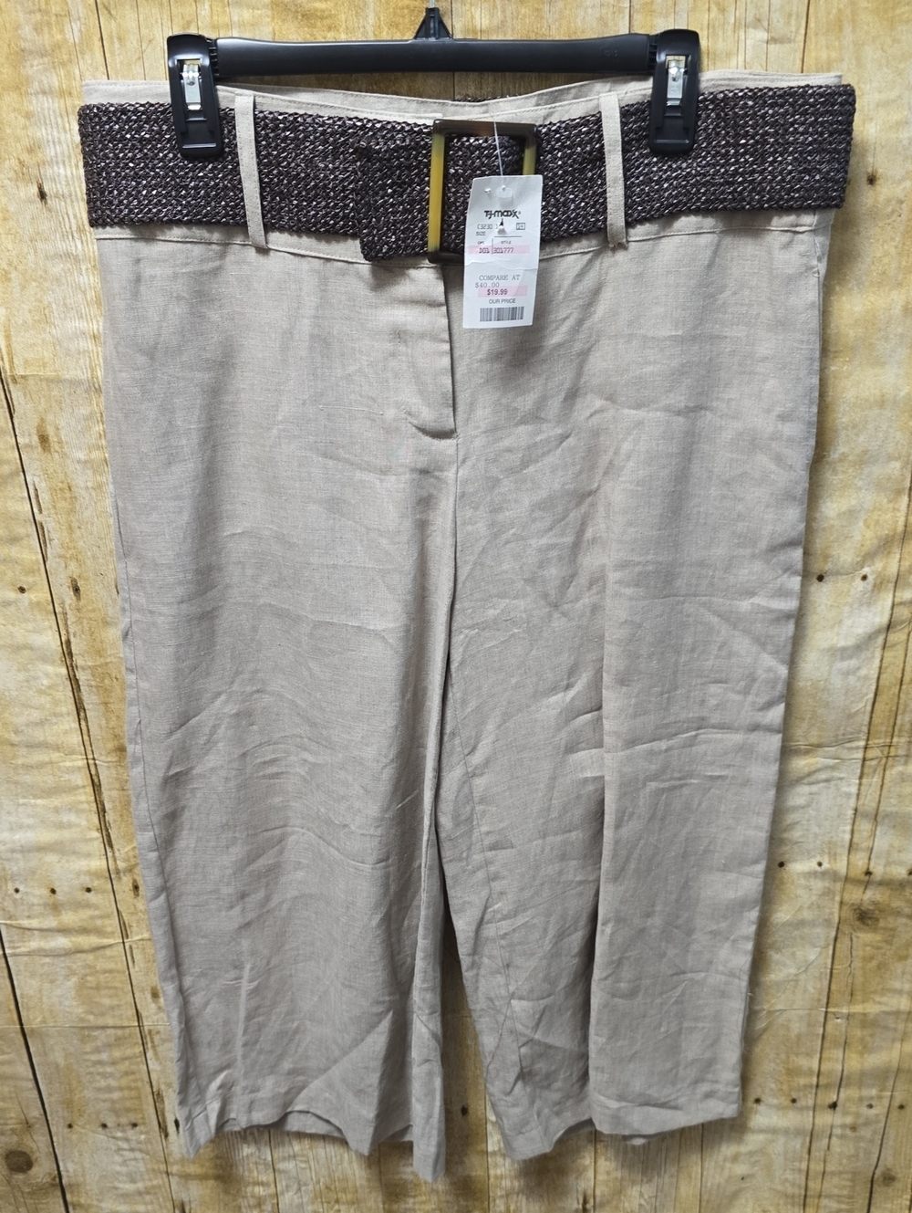 Saint Tropez West | Women's | Linen | Crop Pants w\ Woven Belt | Size 12